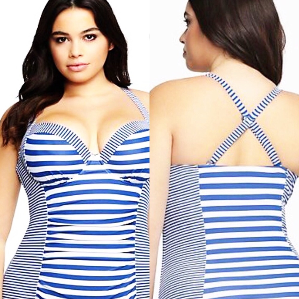 NWT! Torrid Plus Sized Blue Stripped Bathing Suit